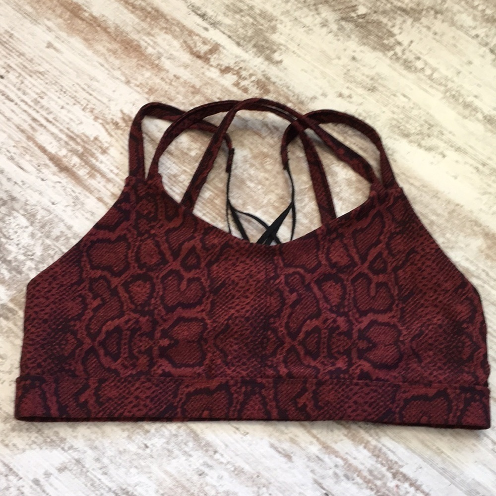 New Red Black Snakeskin Print Sports Bra Crop Top Athletic Activewear Size L